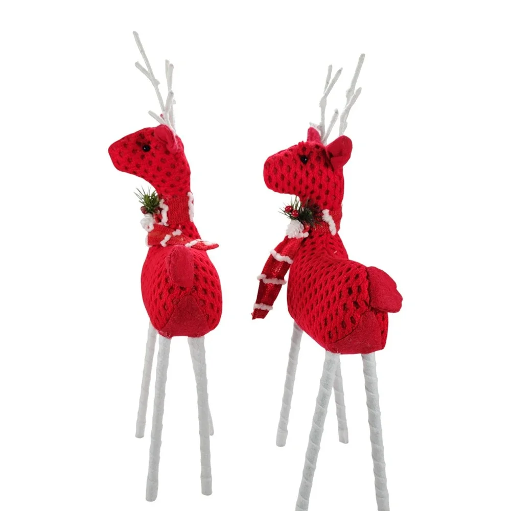 Christmas Holiday Santa's Reindeer, Red Crochet/Scarf, 17 H x 7 L, Set of 2